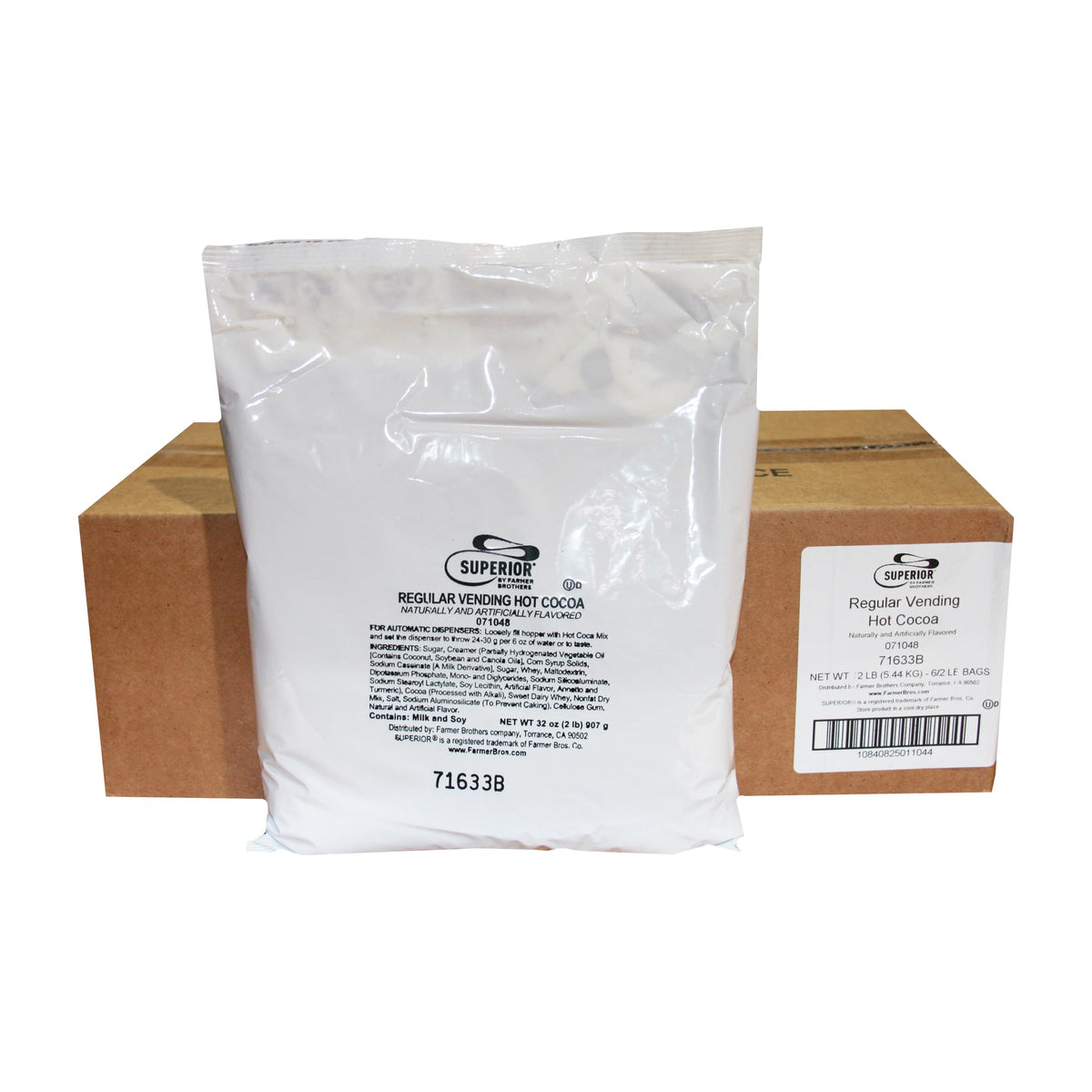 Farmer Brothers Superior hot cocoa bags ready for bulk vending.
