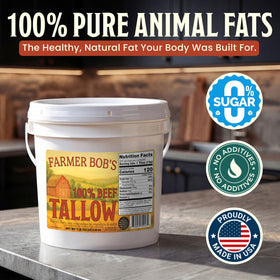 Farmer Bob's Beef Tallow scoop-ready close-up highlights easy portioning and clean fat.