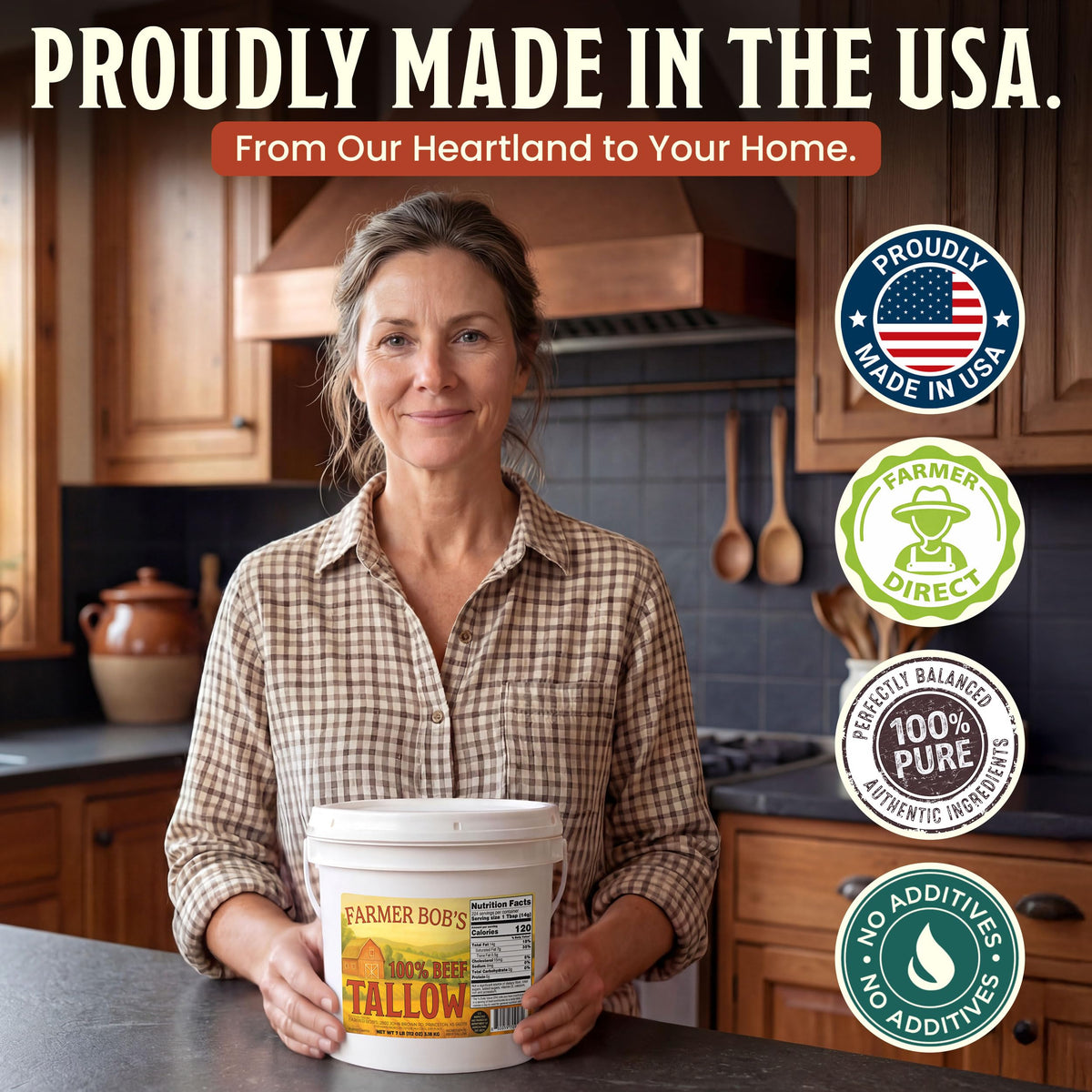 Farmer Bob's Beef Tallow frying on stove demonstrates high-heat performance.