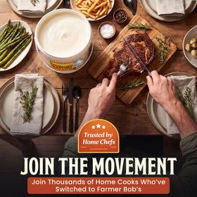 Farmer Bob's Beef Tallow in a cozy kitchen scene, versatile for frying and grilling.