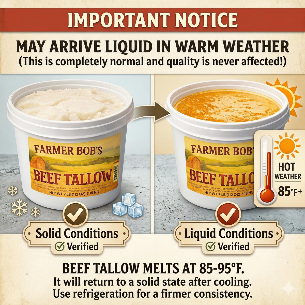 Farmer Bob's Beef Tallow pouring into pan, ready to crisp and brown.
