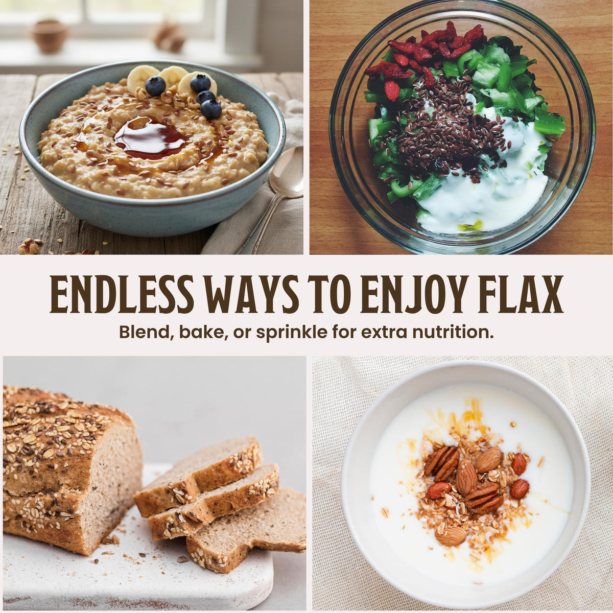 Farmer Bob's Organic Flax Seed ground into meal for baking and cooking
