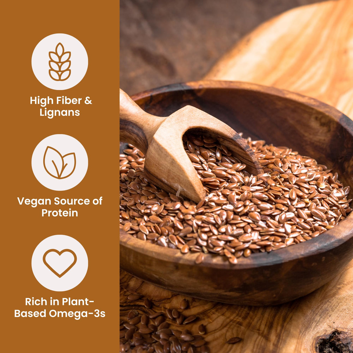 Farmer Bob's Organic Flax Seed in a bowl; boosts nutrition in yogurt and salads