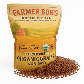 Farmer Bob's Organic Flax Seed in a brown bag; ideal for nutrient-dense smoothies