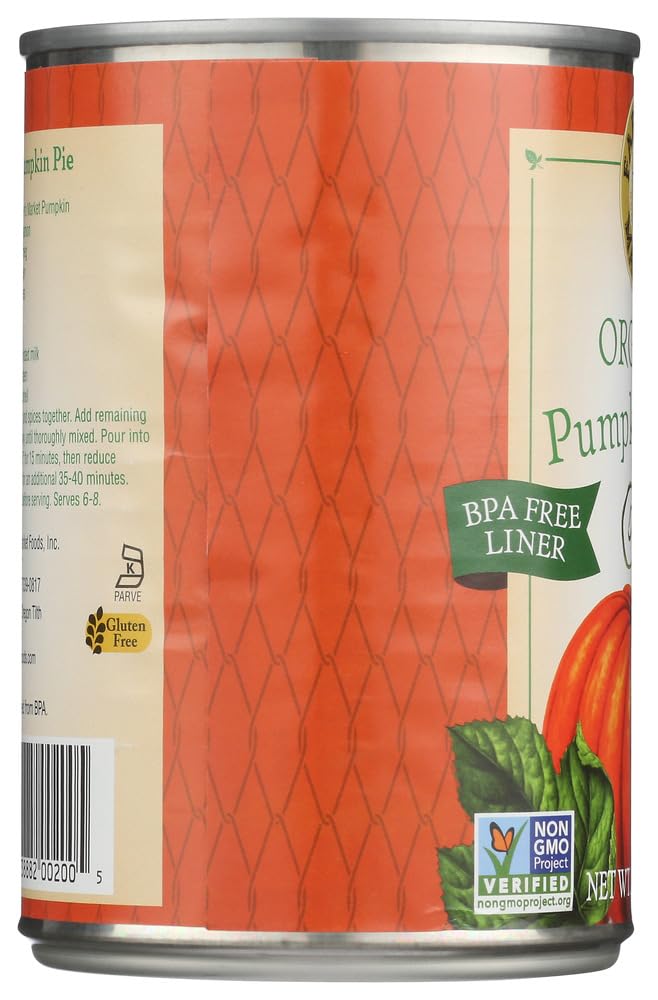 FARMER'S MARKET organic canned pumpkin can front, ready for quick meal prep