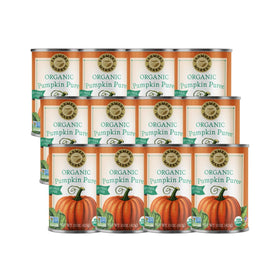 FARMER'S MARKET Organic Pumpkin Puree can front showing rich, smooth texture for recipes