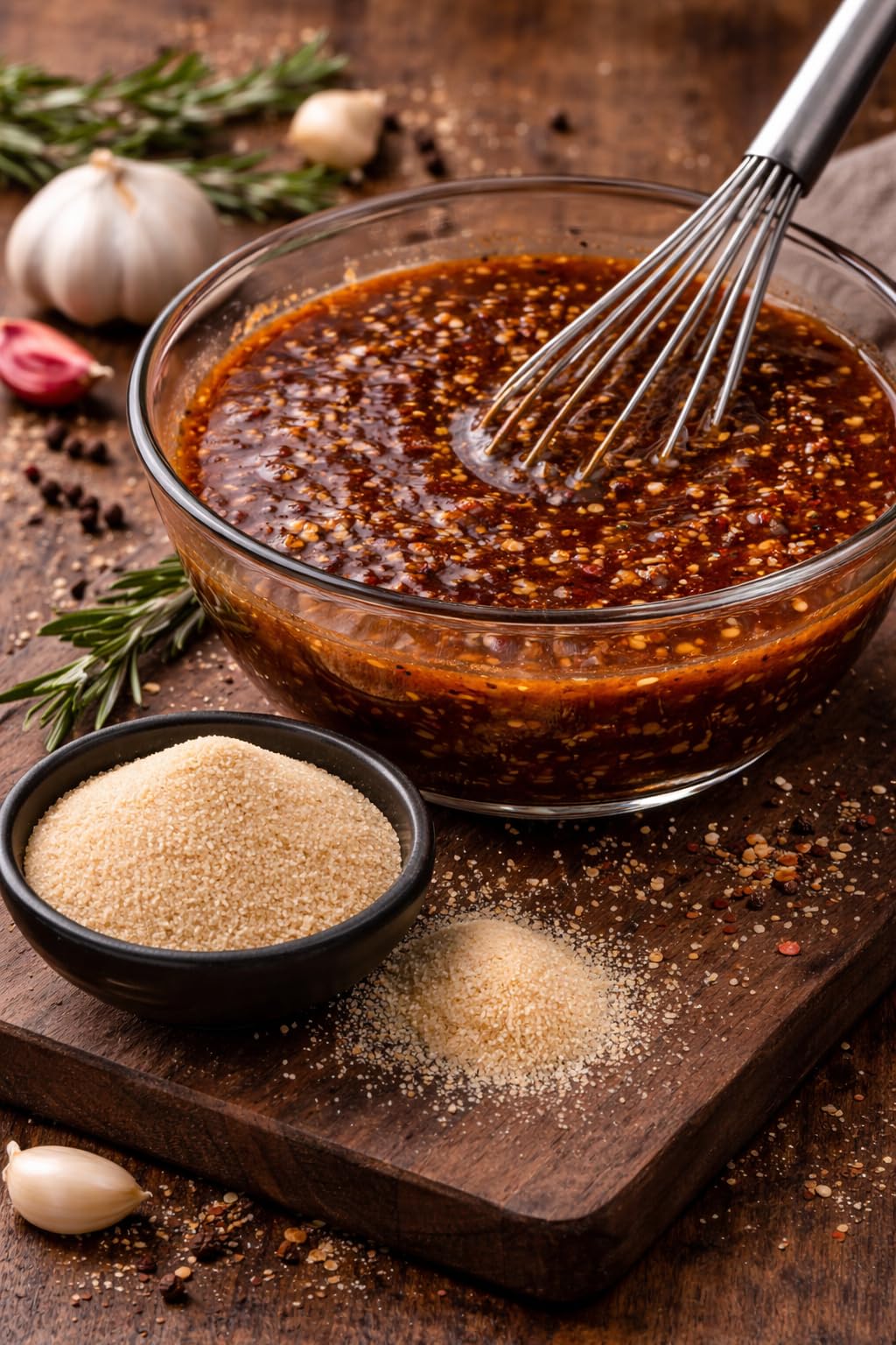 Farmersville Spice Co bulk garlic pour for easy prep and even coating.