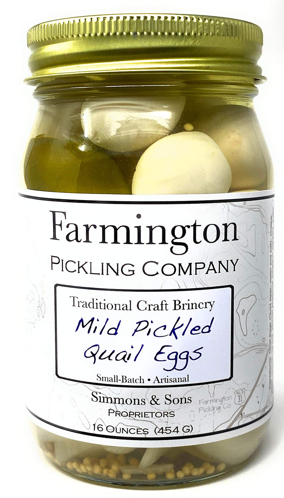 Farmington Pickling quail eggs mild jar close-up, premium appetizer bite