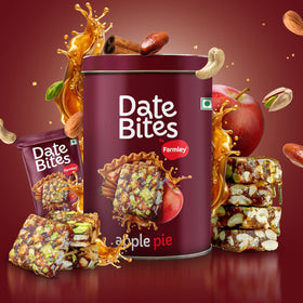 Close-up of Farmley Date Bites Apple Pie ingredients with nuts and dates