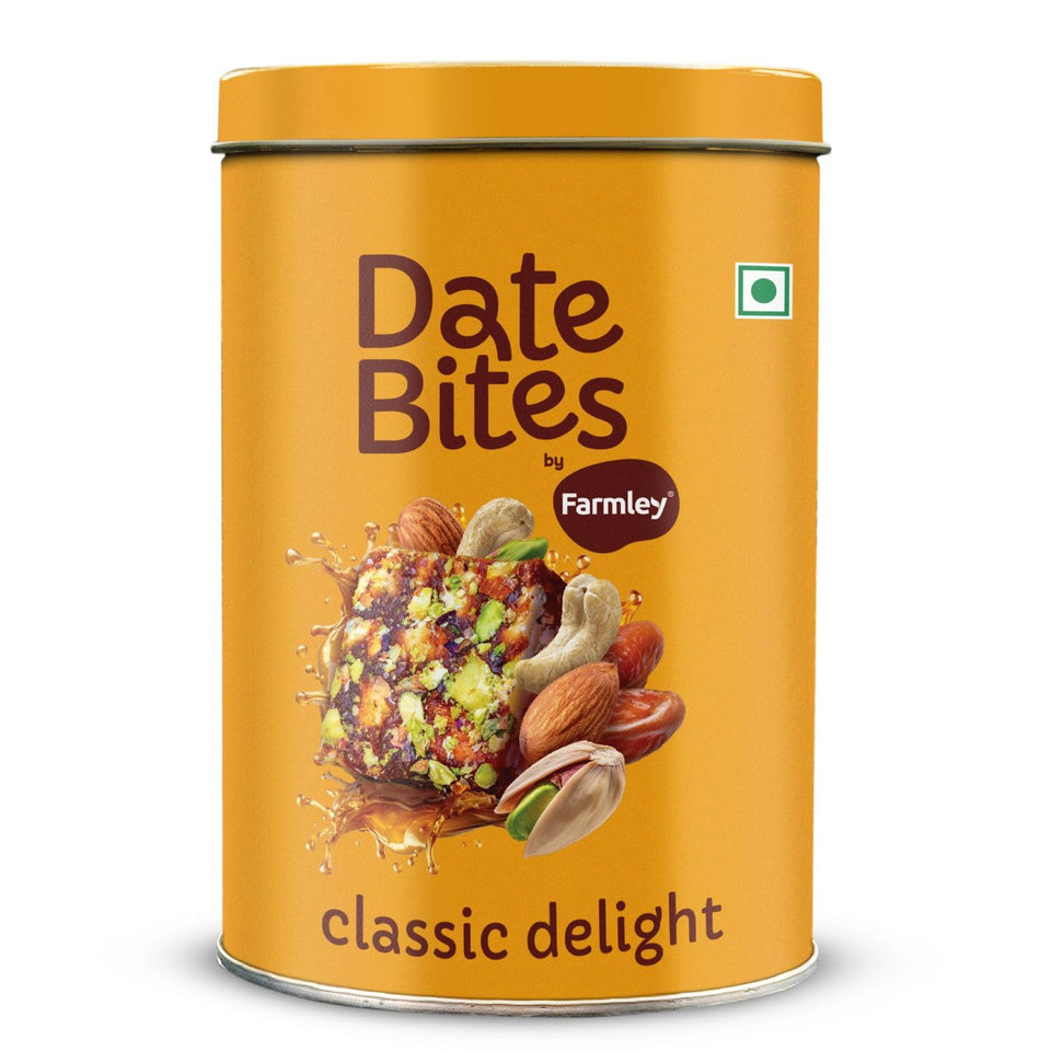 Farmley Protein Dates Bars jar front, ideal for on-the-go healthy snacking.