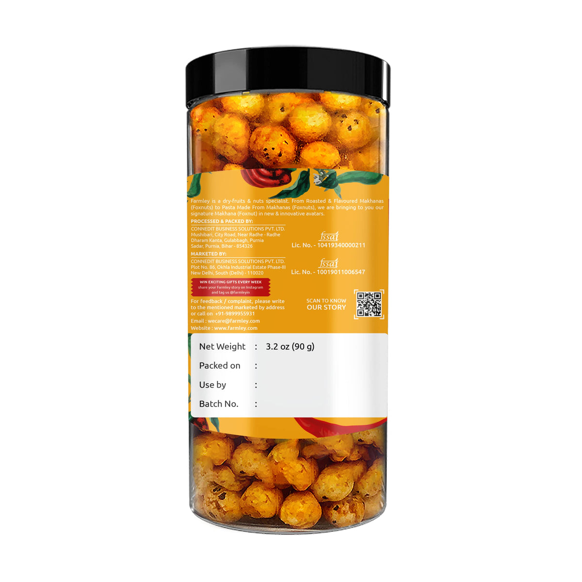 Farmley peri-peri makhana crisps close-up with seasoned, flavorful coating