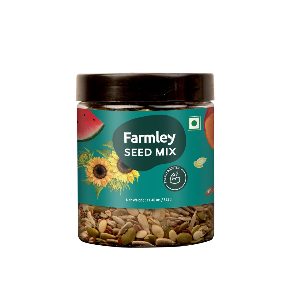 Farmley Raw Seed Mix bottle showing premium blend ready for daily topping.