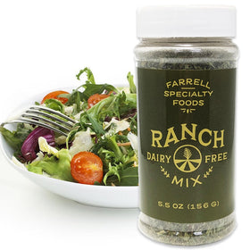 Farrell Dairy Free Ranch Mix bottle on counter for dairy-free salads