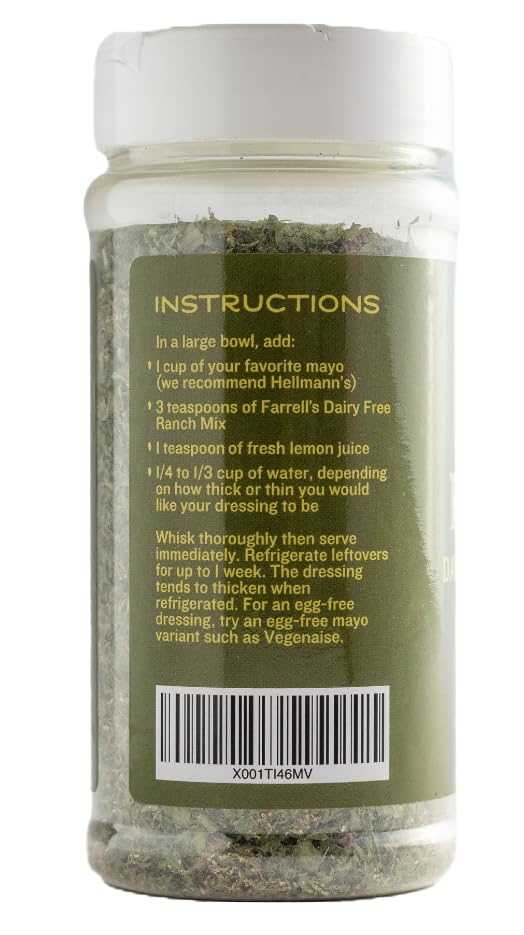 Farrell Dairy Free Ranch Mix being poured as vegan salad dressing