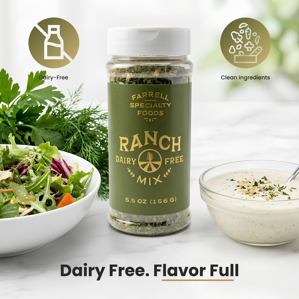 Farrell Vegan Ranch Dip with fresh vegetables for snacking