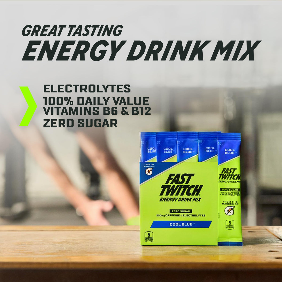 Fast Twitch box front highlighting Glacier Freeze and zero sugar formula
