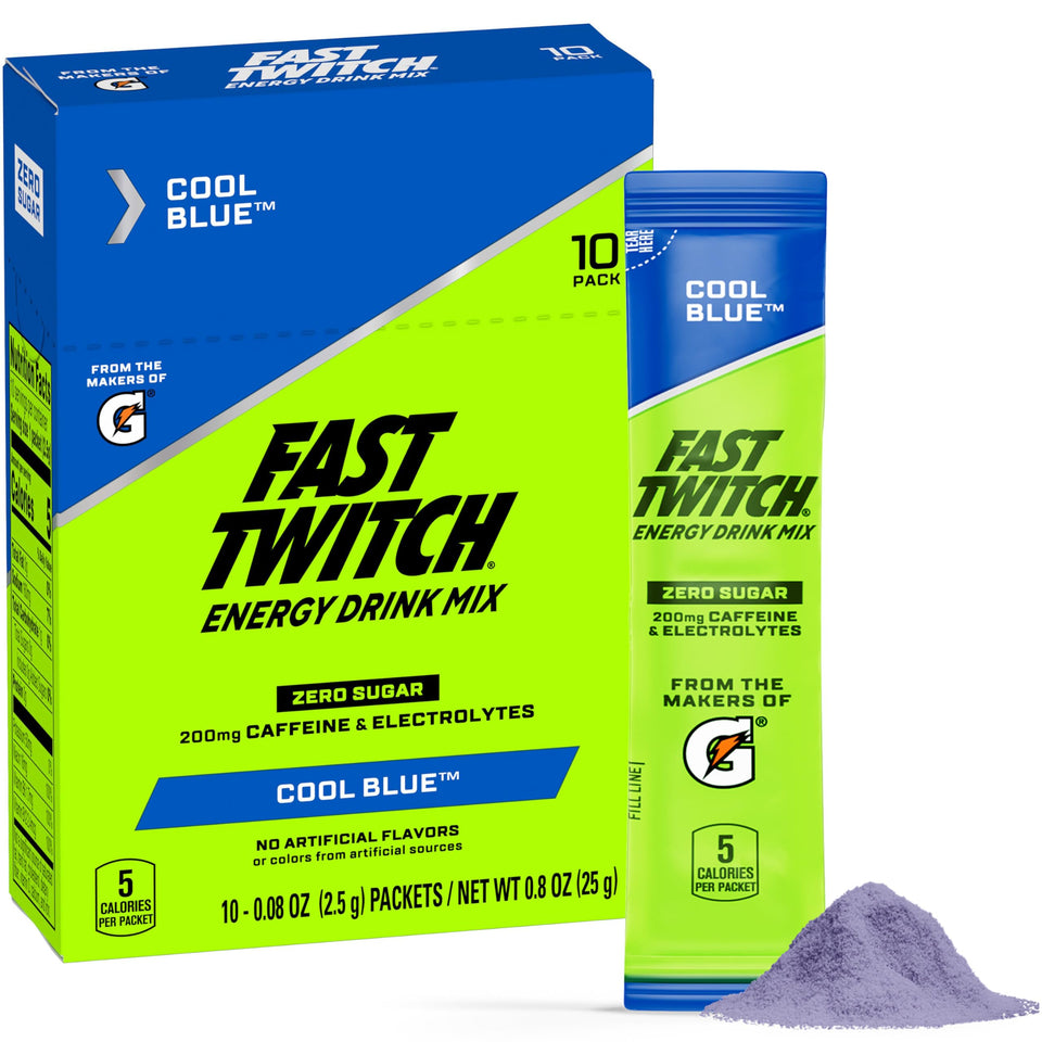 Fast Twitch Cool Blue energy packet for on-the-go hydration during workouts