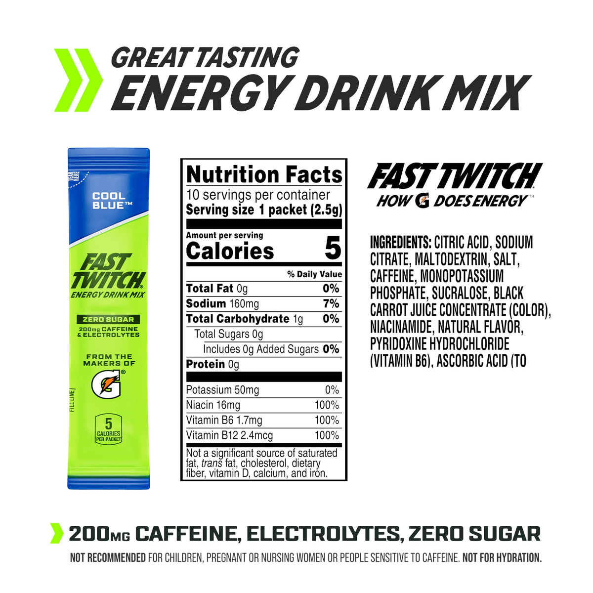 Fast Twitch Glacier Freeze packet shown for zero sugar hydration with electrolytes
