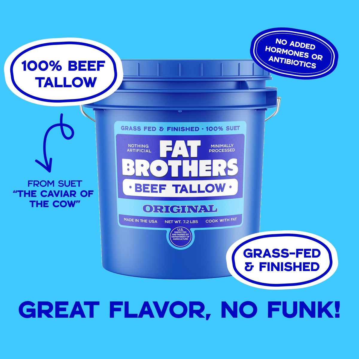 Fat Brothers tallow 7.2-lb pail ready for large cooking batches.