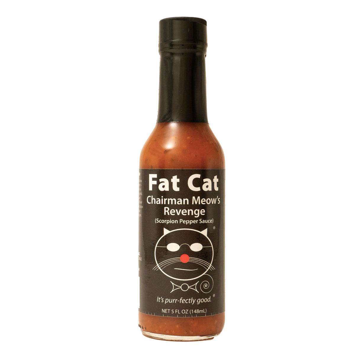 Fat Cat Chairman Meow's Revenge bottle front shows bold heat for grilling