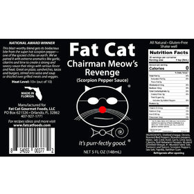 Fat Cat Chairman Meow's Revenge bottle beside grilled meats signals bold pairing