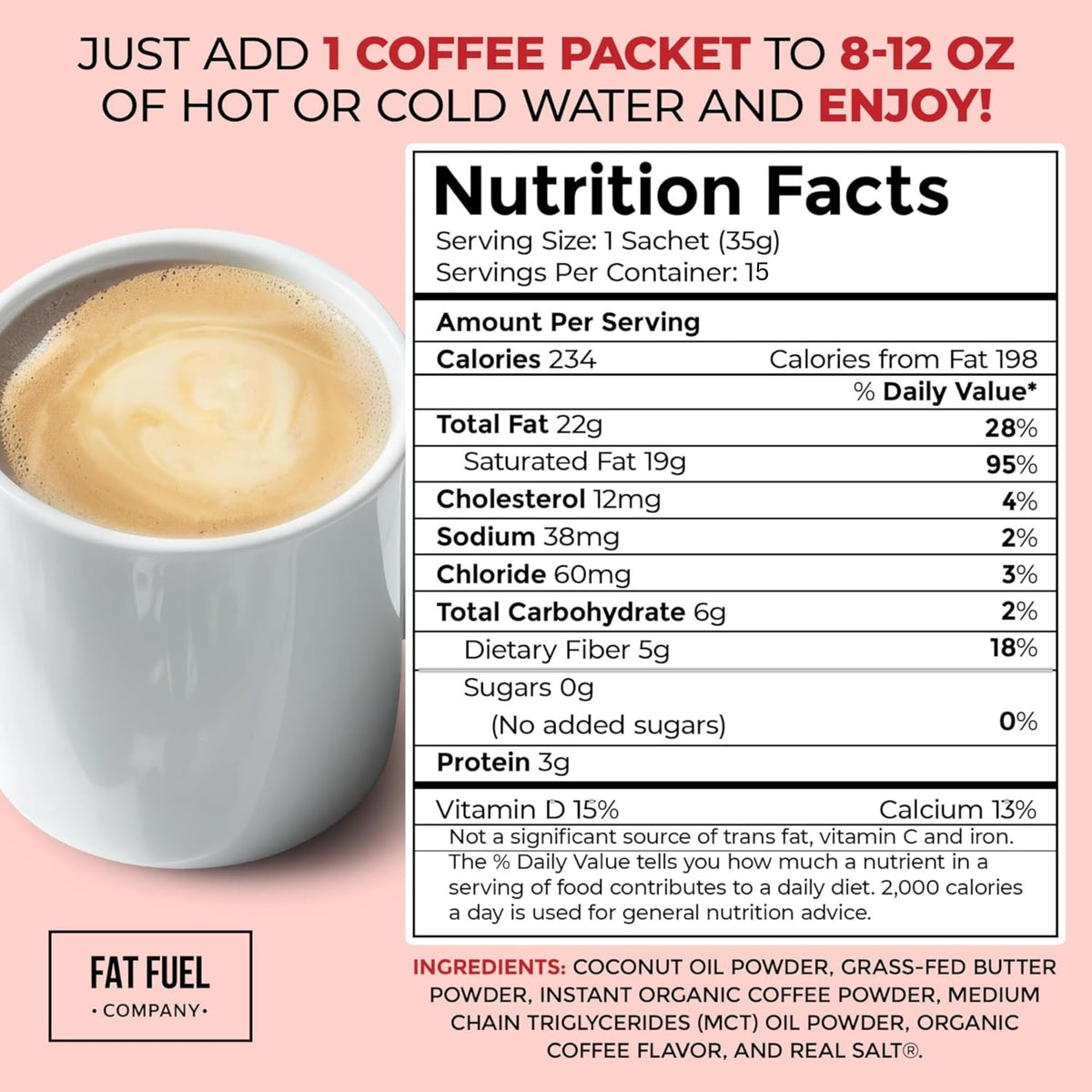 FAT FUEL Keto Coffee creamy foam demonstrates rich texture for a comforting sip.