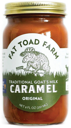 Fat Toad Farm cajeta 8oz jar ready to drizzle over ice cream.