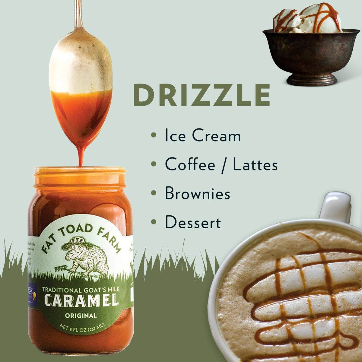Fat Toad Farm caramel dip with brownies, a dessert companion.