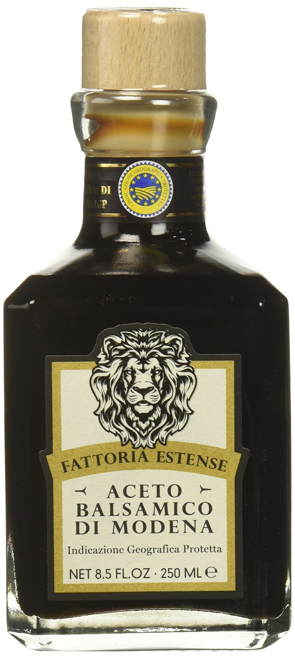 Fattoria Estense Gold Label balsamic bottle 8.5 oz, perfect for finishing dishes