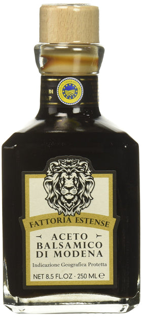 Fattoria Estense Gold Label balsamic bottle 8.5 oz, perfect for finishing dishes