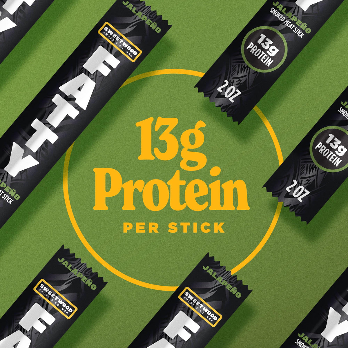 FATTY Meat Sticks 20-pack display highlights convenient grab-and-go protein.