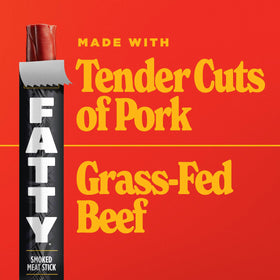 FATTY Meat Sticks ingredients label close-up emphasizes clean, gluten-free profile.