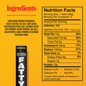 FATTY Meat Sticks colored collagen casing adds premium bite.