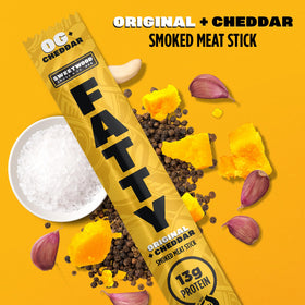 Close-up of grass-fed beef texture inside FATTY sticks.