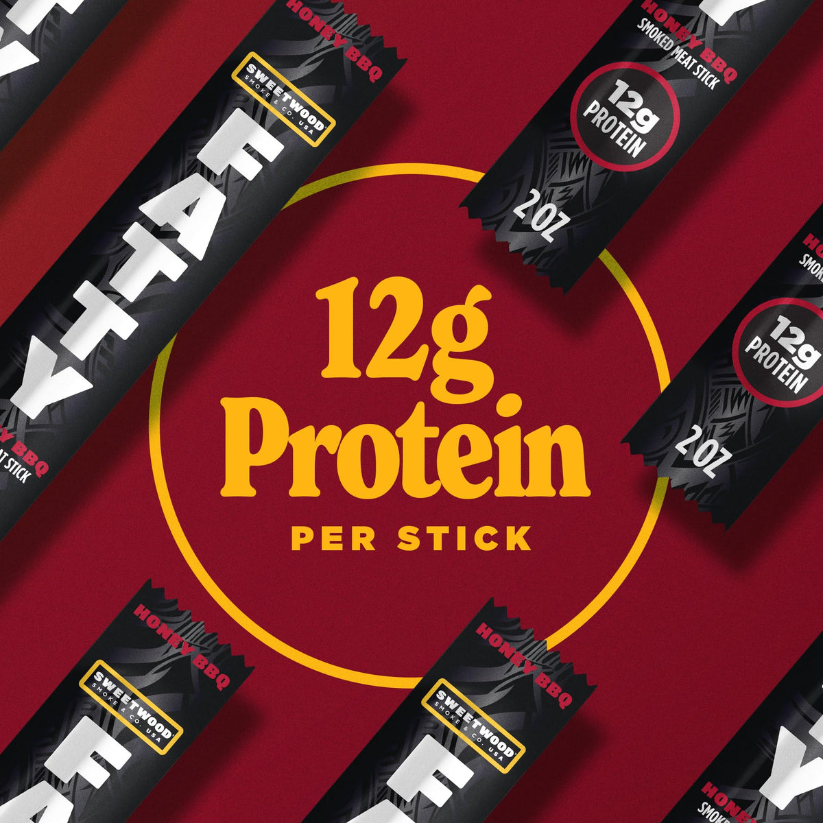 FATTY Meat Sticks packaging back displays nutrition info for active lifestyles.