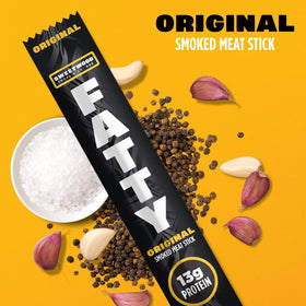FATTY Meat Sticks offer 13g protein per stick for active days.
