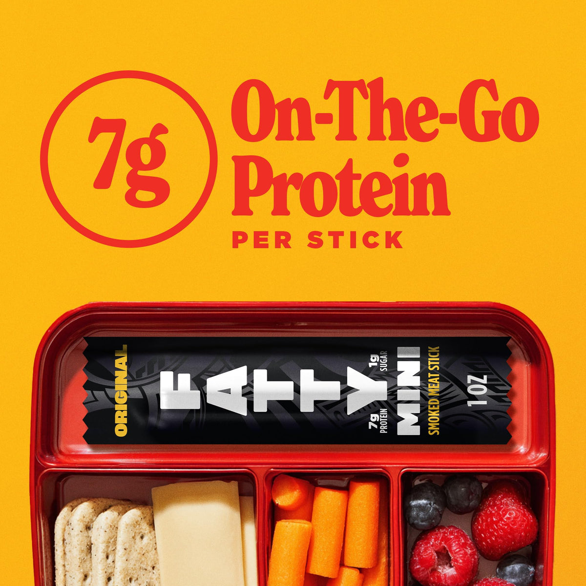 FATTY Mini Meat Sticks 1oz portion, ideal for quick protein.
