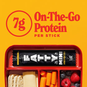 FATTY Mini Meat Sticks 1oz portion, ideal for quick protein.