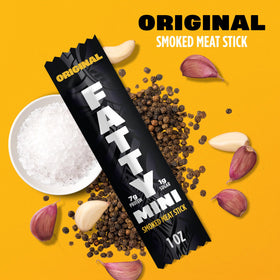 FATTY Mini Meat Sticks grass-fed beef and pork close-up for quality.