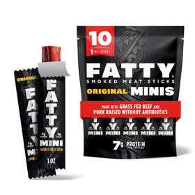 FATTY Mini Meat Sticks pack of 10, convenient on-the-go snack.