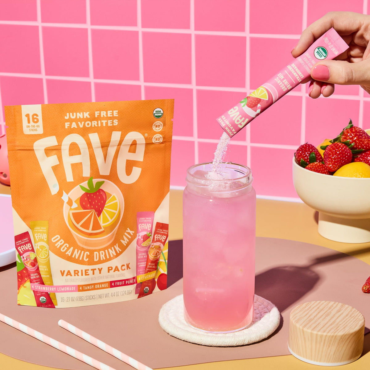 Fave Mix Inc stick dissolving in water to create a smooth, flavorful beverage