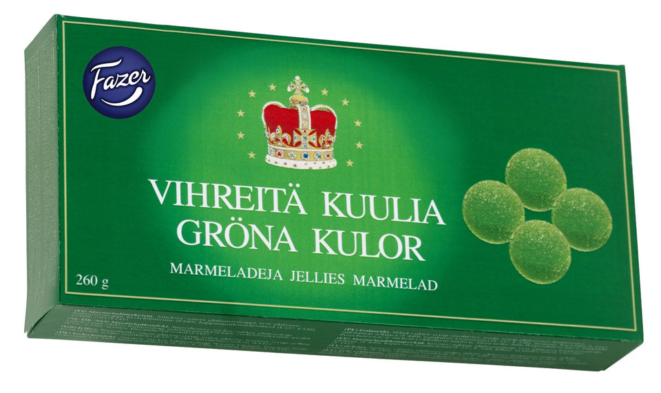 Fazer Green Jellies Pear Candy 260 g box, a delightful bite-sized treat
