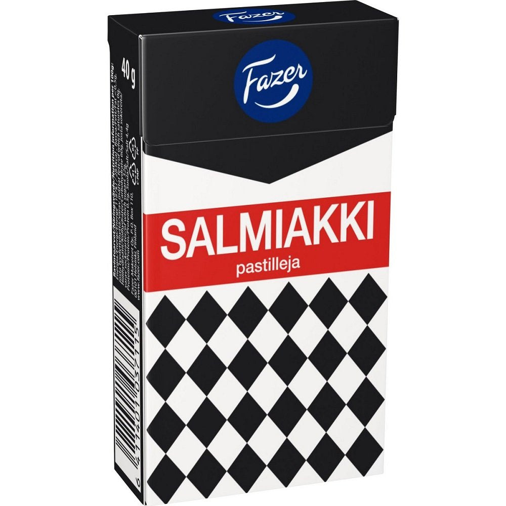 Fazer Salmiakki 4 boxes 40g pack, a Finnish salty liquorice treat for sharing.
