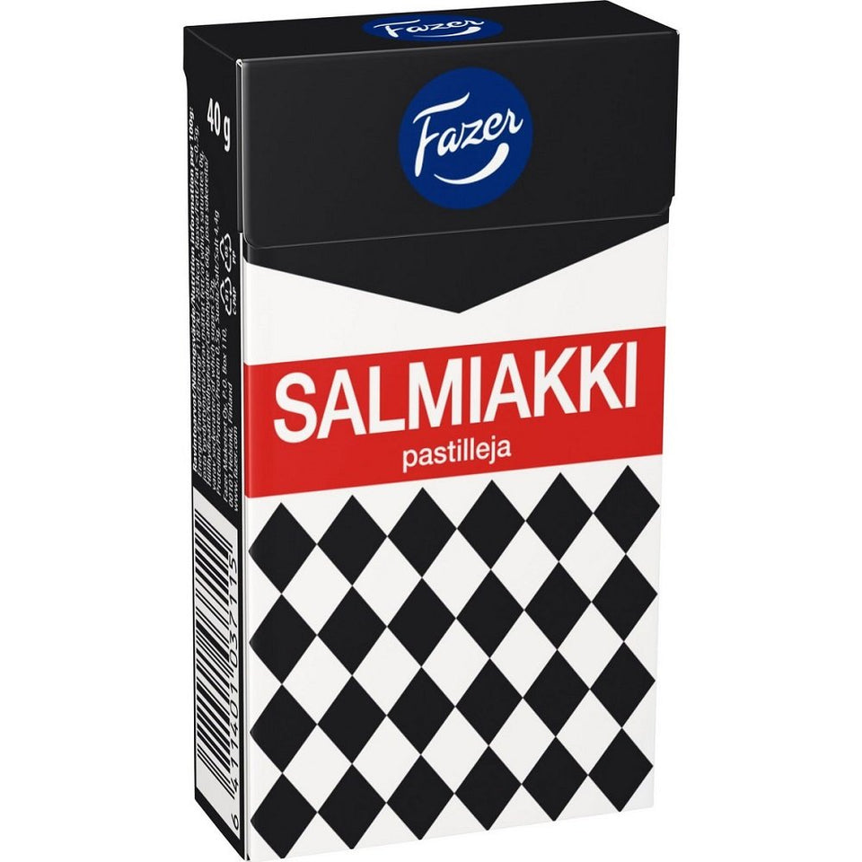 Fazer Salmiakki 4 boxes 40g pack, a Finnish salty liquorice treat for sharing.