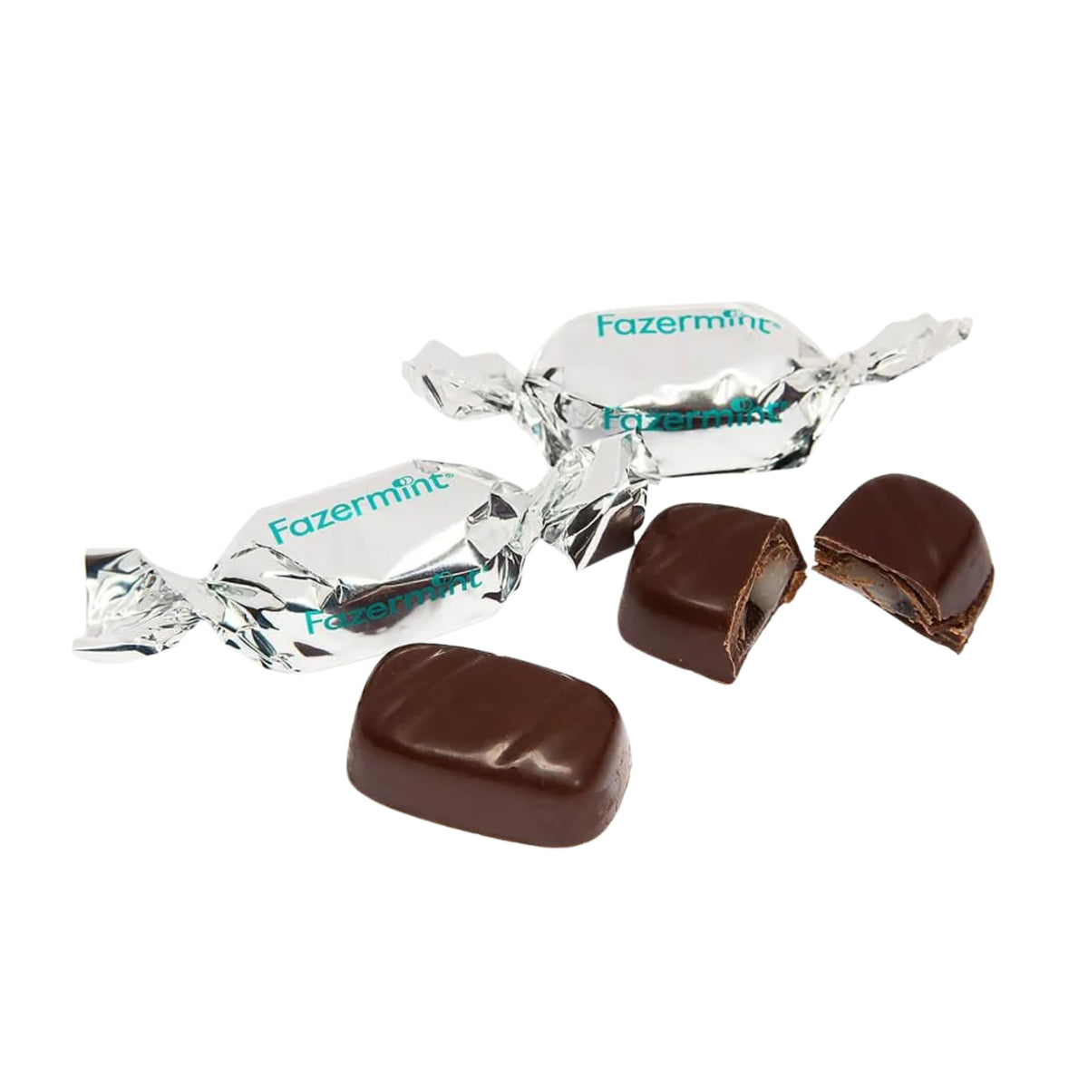 Fazermint dark chocolate peppermint creams close-up on a cake stand, ideal for dessert pairing.