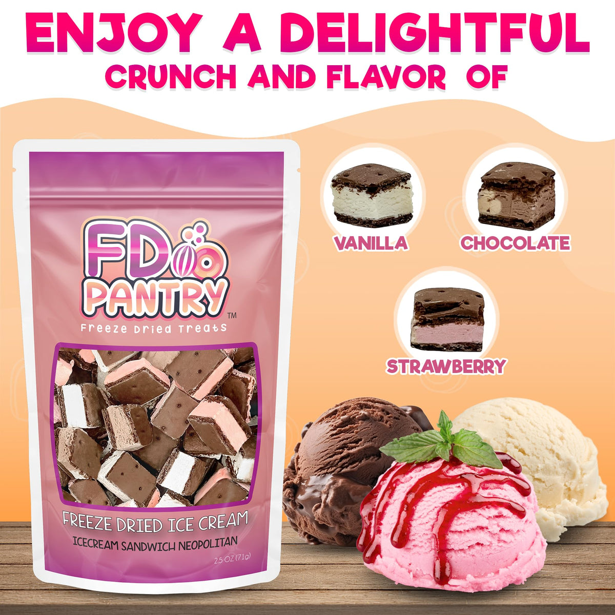 FD Pantry crispy texture closeup shows crunchy bites ideal for on-the-go snacks.