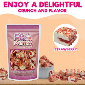 FD Pantry bites reveal a crunchy freeze-dried texture in a close-up view.