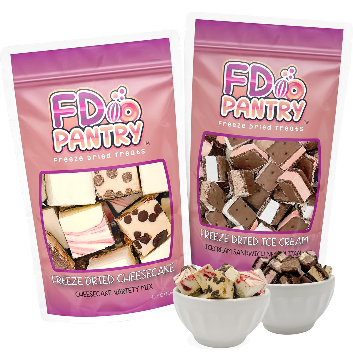 FD Pantry freeze dried cheesecake bites in New York style packaging offer crisp texture on the go.