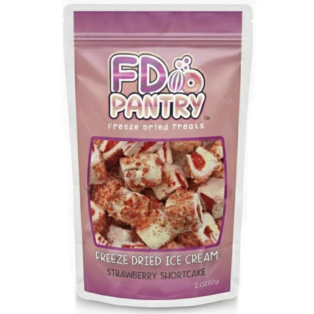 FD Pantry freeze-dried strawberry shortcake bites in a convenient pack for on-the-go snacking.