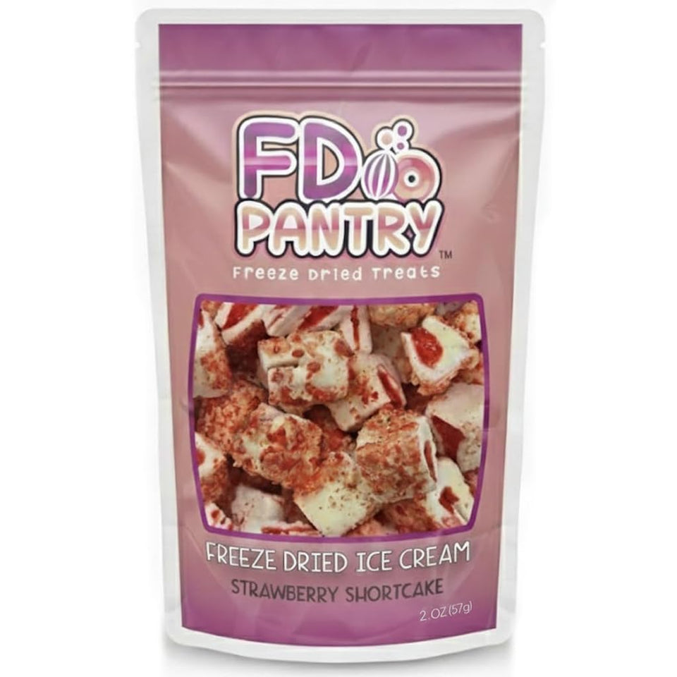 FD Pantry freeze-dried strawberry shortcake bites in a convenient pack for on-the-go snacking.